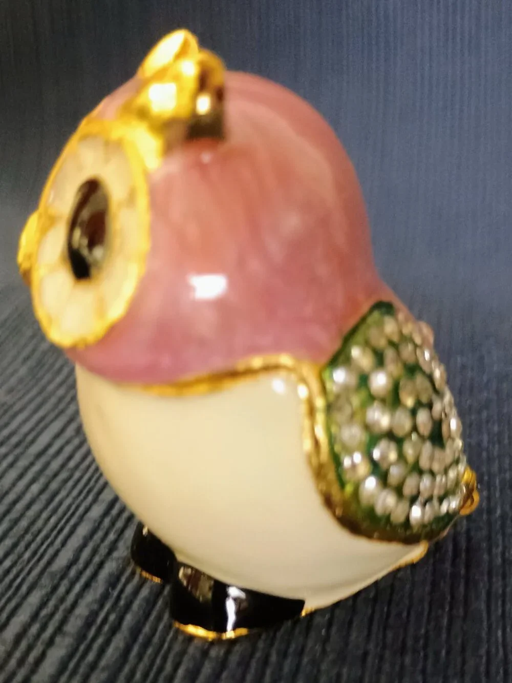 Pink Owl Jeweled Enameled Trinket Box